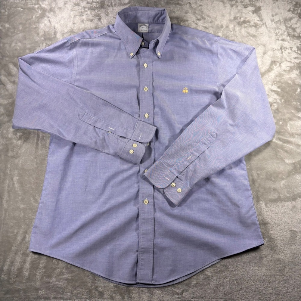 Brooks Brothers 346 Mens Slim Fit Non-Iron Supima Cotton Oxford Shirt Blue L